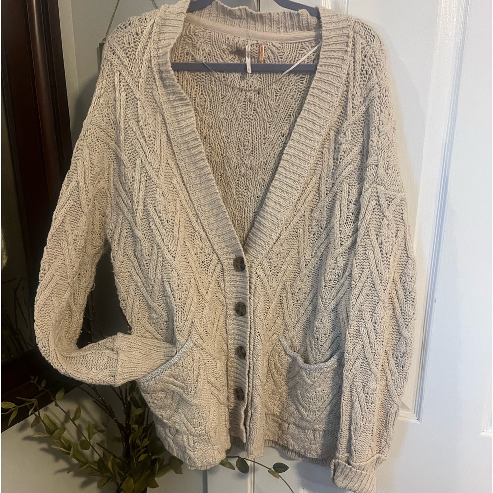 Free People cable knit cardigan! So cute and warm but too long for my height!
